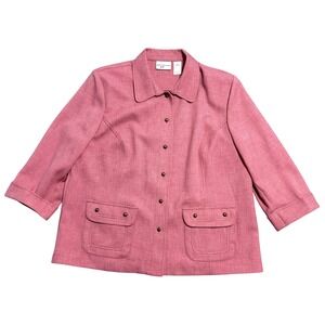 Alfred‎ Dunner Jacket Womens 18 Pink Snap Front 3/4 Sleeve Collared Pockets